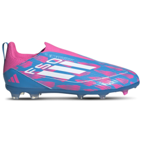 adidas Boys adidas F50 League Laceless Firm/Multi-Ground - Boys' Grade School Soccer Shoes Solar Blue/White/Solar Pink Size 5.5