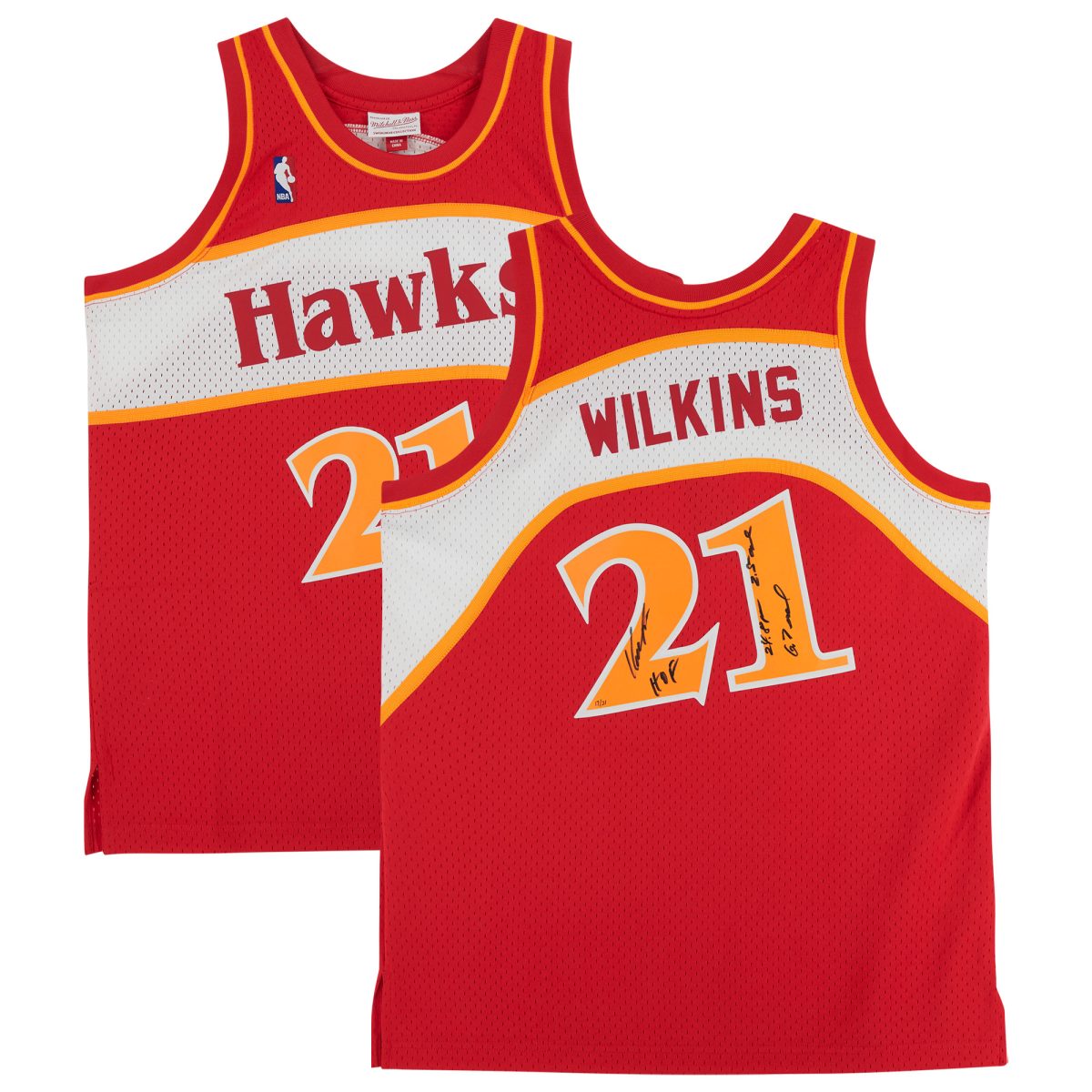 Dominique Wilkins Atlanta Hawks Autographed Mitchell & Ness 1986 Hardcourt Classics Replica #21 Jersey with Multiple Inscriptions - Limited Edition of 21