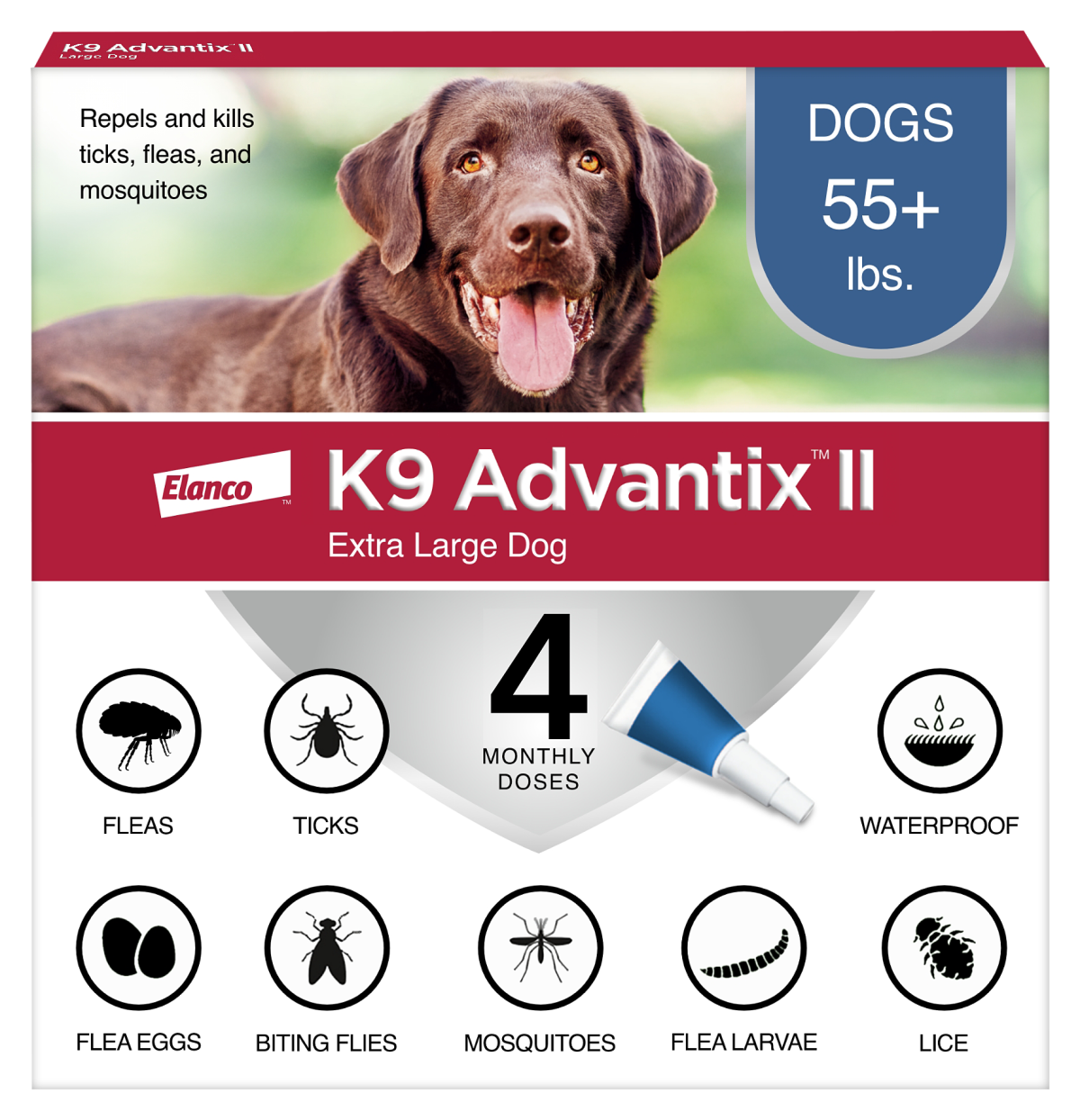 Elanco K9 Advantix II Flea and Tick Prevention - > 55 lbs. - K9 Advantix II Extra Large Dog 2-Pack