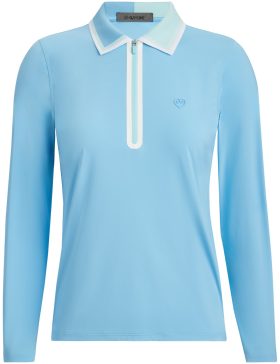 G/FORE Womens Colour Block Silky Tech Nylon Quarter Zip Long Sleeve Golf Polo - Blue, Size: X-Large