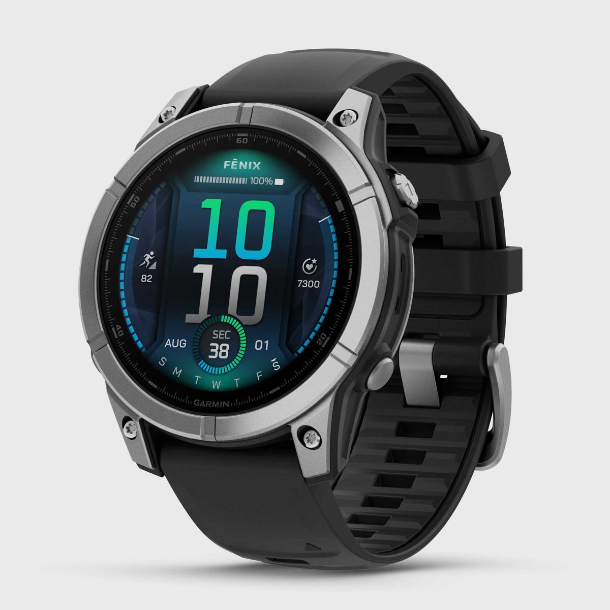 Garmin fenix E 47mm AMOLED GPS Watch GPS Watches Stainless Steel with Black Silicone Band