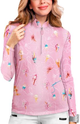 Jamie Sadock Womens Ice Cream Sunsense Long Sleeve Golf Top - Pink, Size: Small