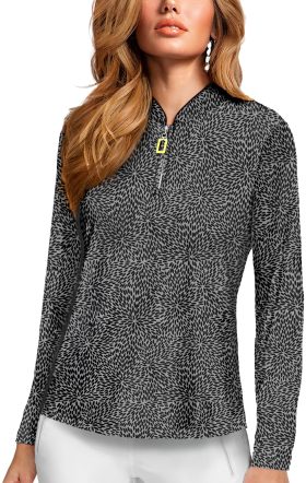 Jamie Sadock Womens Starburst Sunsense Long Sleeve Golf Top - Black, Size: X-Small