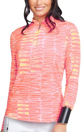 Jamie Sadock Womens Triangles Sunsense Long Sleeve Golf Top - Orange, Size: X-Large