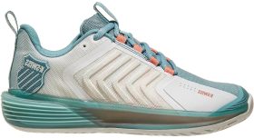 K-Swiss Women's Ultrashot 3 Tennis Shoes (Blanc De Blanc/Nile Blue/Desert Flower)