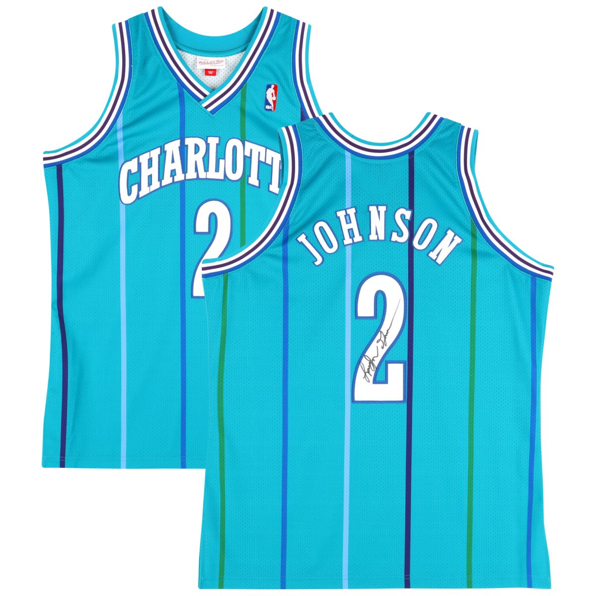 Larry Johnson Charlotte Hornets Autographed Mitchell & Ness 1992-93 Teal Authentic Jersey with "Grandmama" Inscription