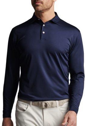 Peter Millar Solid Stretch Jersey Long Sleeve Men's Golf Polo - Blue, Size: Medium