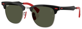 Ray-Ban RB3807M Scuderia Ferrari Collection Glass Sunglasses - Brushed Black On Silver/Red/Green Classic G-15 - Large