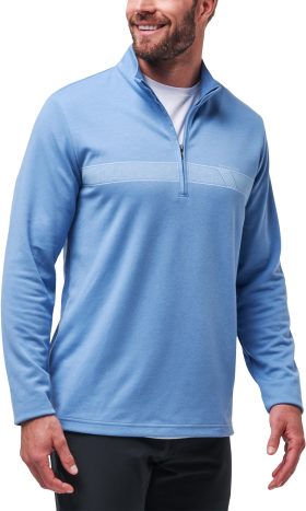 TravisMathew Upgraded Chest Stripe Quarter Zip Men's Golf Pullover - Blue, Size: XXL