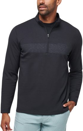 TravisMathew Upgraded Fleece Chest Stripe Quarter Zip Men's Golf Pullover - Black, Size: Small