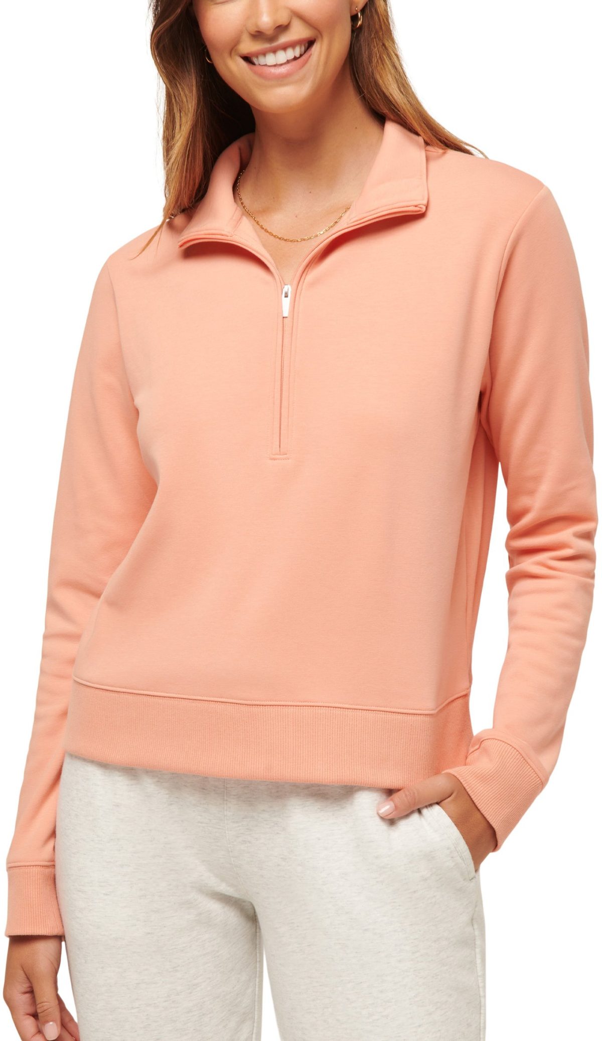 TravisMathew Womens Cloud Half Zip Golf Pullover - Orange, Size: Small