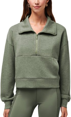 TravisMathew Womens Skyloft Soft Half Zip Golf Pullover - Green, Size: X-Small