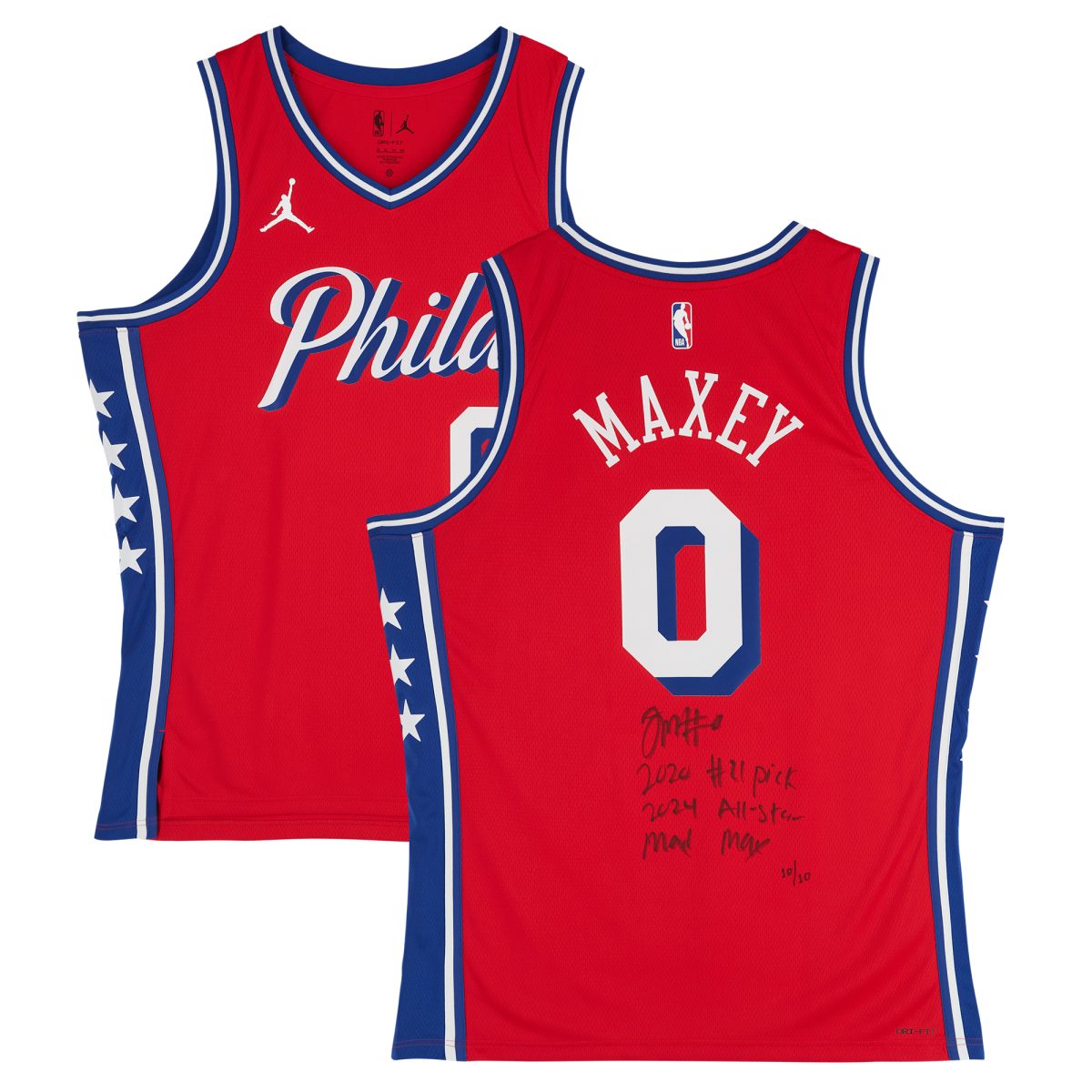 Tyrese Maxey Philadelphia 76ers Autographed Jordan Brand Red 2022-23 Statement Edition Swingman Jersey with Multiple Inscriptions - Limited Edition #10/10