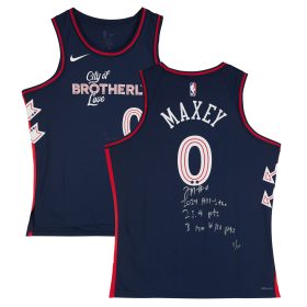 Tyrese Maxey Philadelphia 76ers Autographed Nike Navy 2023-24 City Edition Swingman Jersey with Multiple Inscriptions - Limited Edition of 10