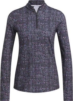 adidas Womens Ultimate365 Printed Quarter Zip Mock Golf Top - Black, Size: X-Small