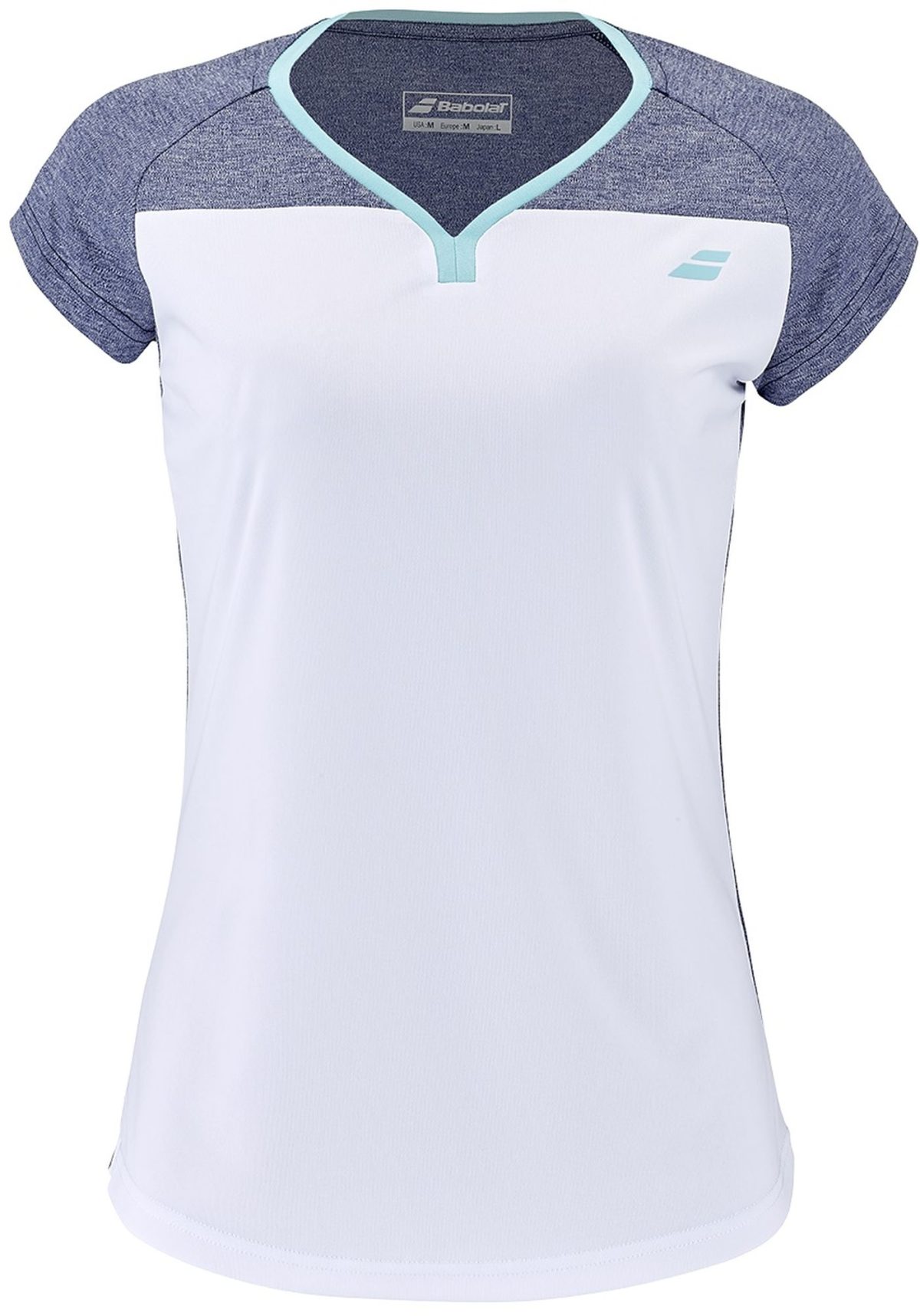 Babolat Girl's Play Cap Sleeve Tennis Tee (White/Blue Heather)