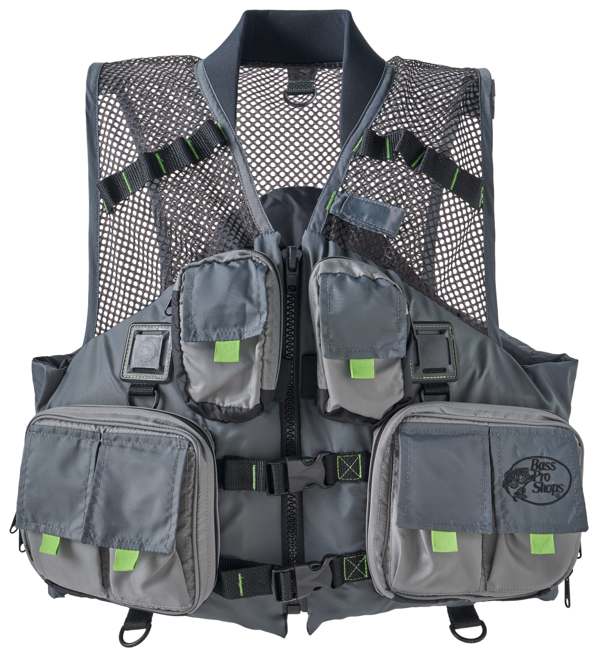 Bass Pro Shops Tournament Fishing Mesh Life Jacket - Charcoal/Silver/Black - S