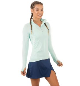 BloqUV Women's Sun Protective Mock Zip Long Sleeve Athletic Top (Mint)