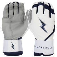 Bruce+Bolt Men's Premium Cabretta Leather Long Cuff Batting Gloves - 2020 Model - Chrome in White/Navy Size Large