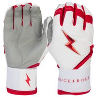 Bruce+Bolt Men's Premium Cabretta Leather Long Cuff Batting Gloves - 2020 Model - Chrome in White/Red Size Medium