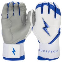 Bruce+Bolt Men's Premium Cabretta Leather Long Cuff Batting Gloves - 2020 Model - Chrome in White/Royal Size Medium