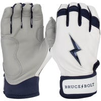 Bruce+Bolt Men's Premium Cabretta Leather Short Cuff Batting Gloves - 2020 Model - Chrome in White/Navy Size Large