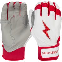 Bruce+Bolt Men's Premium Cabretta Leather Short Cuff Batting Gloves - 2020 Model - Chrome in White/Red Size Medium