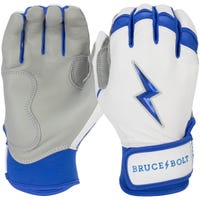 Bruce+Bolt Men's Premium Cabretta Leather Short Cuff Batting Gloves - 2020 Model - Chrome in White/Royal Size Large