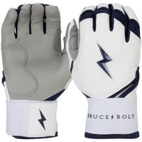 Bruce+Bolt Premium Cabretta Leather Long Cuff Youth Batting Gloves - 2020 Model - Chrome in White/Navy Size Large