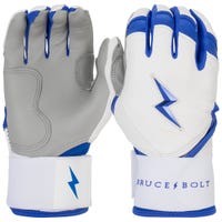 Bruce+Bolt Premium Cabretta Leather Long Cuff Youth Batting Gloves - 2020 Model - Chrome in White/Royal Size Large