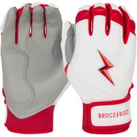 Bruce+Bolt Premium Cabretta Leather Short Cuff Youth Batting Gloves - 2020 Model - Chrome in White/Red Size Large