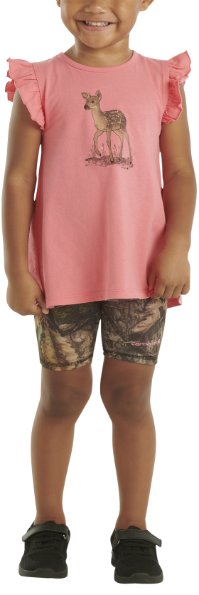 Carhartt Deer Short-Sleeve Shirt and Camo Biker Shorts Set for Babies or Toddlers