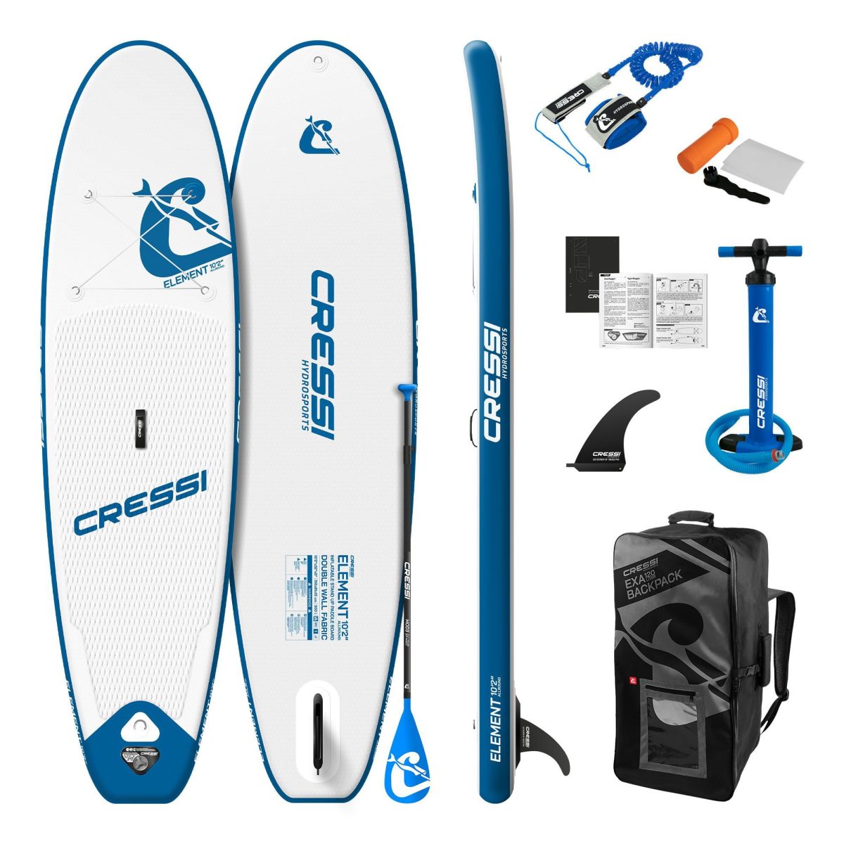 Cressi Element Inflatable Stand-Up Paddleboard Set - White/Blue - 10'2"