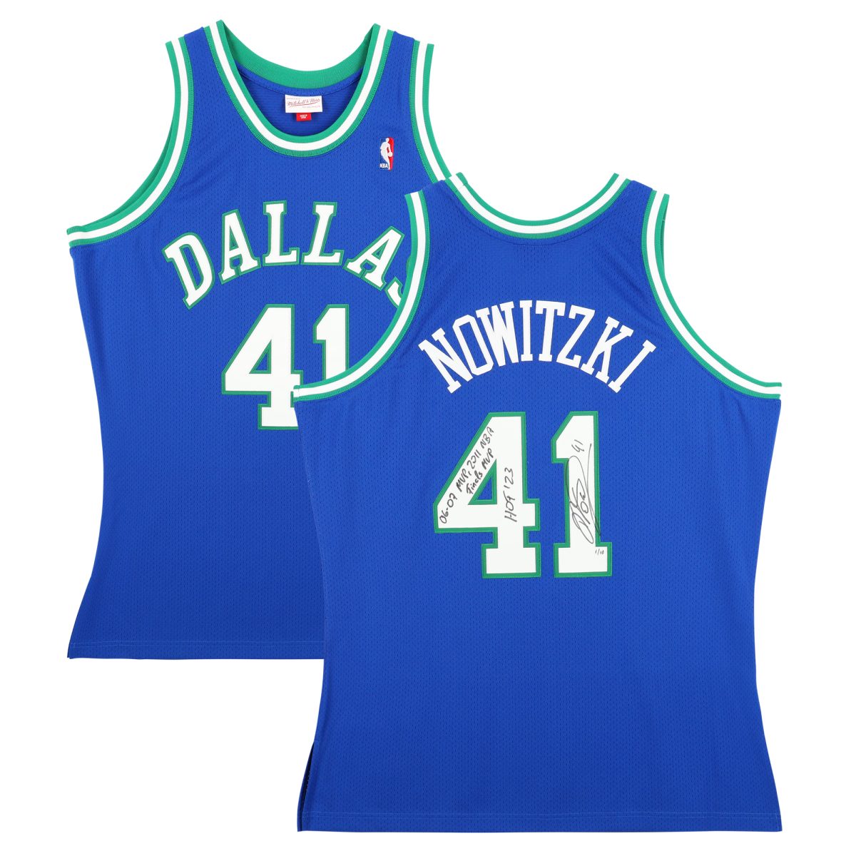 Dirk Nowitzki Dallas Mavericks Autographed Mitchell & Ness Blue/Green Authentic 1998 Jersey with Multiple Inscriptions - Limited Edition #1/10