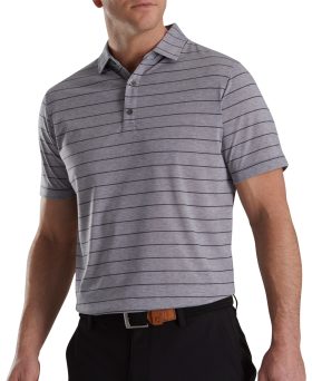 FootJoy Athletic Fit Open Stripe Jersey Self Collar Men's Golf Polo - Heather Grey/Charcoal - Grey, Size: Large