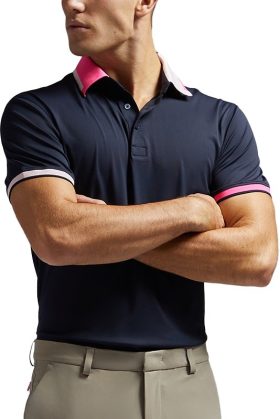 G/FORE Silky Pique Contrast Banded Sleeve Men's Golf Polo - Blue, Size: Medium