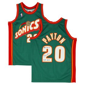 Gary Payton Seattle Supersonics Autographed & Inscribed Mitchell & Ness 1995-96 Hardwood Classics #20 Jersey with "NBA TOP 75, HOF 2013" Inscription