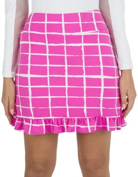 IBKUL Womens Cordova Print Ruffle Trim Golf Skort - Pink, Size: Medium