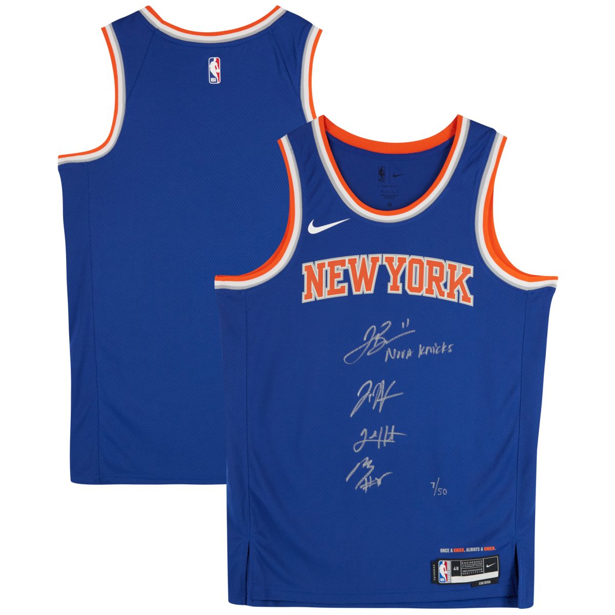 Jalen Brunson, Josh Hart, Mikal Bridges & Donte DiVincenzo New York Knicks Autographed Nike Blue Icon Swingman Jersey with "Nova Knicks" Inscription - Limited Edition of 50