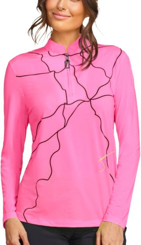 Jamie Sadock Womens Lightning Sunsense Long Sleeve Golf Top - Pink, Size: X-Large