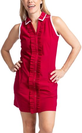 KINONA Womens Ruffle In The Rough Sleeveless Golf Dress - Red, Size: Medium