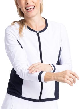 KINONA Womens Tipped And Trim Cardi Full Zip Golf Jacket - White, Size: X-Small