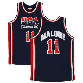 Karl Malone USA Basketball Autographed Navy Mitchell & Ness 1992 Team USA Dream Team Authentic Jersey