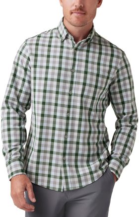 Mizzen+Main City Flannel Men's Golf Shirt - Spruce Multi Check - Green, Size: Medium - Classic