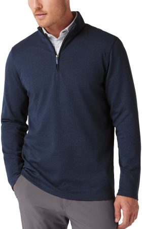 Mizzen+Main KPI Quarter Zip Men's Golf Pullover - Navy Heather - , Size: Large - Classic