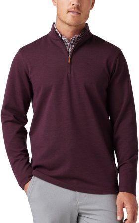 Mizzen+Main KPI Quarter Zip Men's Golf Pullover - Wine Heather - Red, Size: Medium - Classic