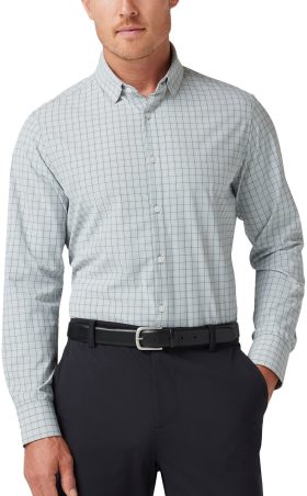 Mizzen+Main Leeward Long Sleeve Button Down Men's Golf Shirt - Aluminum Manor Plaid - Grey, Size: Medium Trim Fit