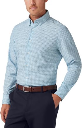 Mizzen+Main Leeward Long Sleeve Button Down Men's Golf Shirt - Steel Blue Tonal Texture - Blue, Size: Medium Trim Fit