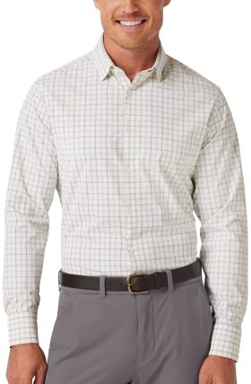 Mizzen+Main Leeward Long Sleeve Button Down Men's Golf Shirt - White Eric Plaid - White, Size: Medium Trim Fit