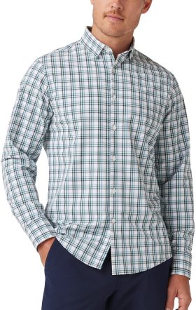 Mizzen+Main Leeward No Tuck Button Down Men's Golf Shirt - White Noah Plaid - White, Size: Medium Trim Fit